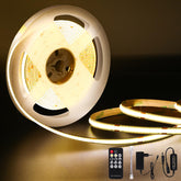 Amdelne 4000k Cob Led Strip, 5M Dimmable, Cob Led Strip Light Set 320leds /M, with Power Supply and Remote Control, CRI90+ Under-Cabinet Light for TV, for Bedroom/Kitchen/Mirror/Home Decoration
